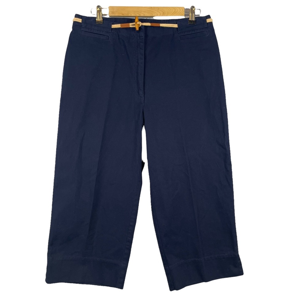 Lauren Ralph Lauren wide leg cropped pants navy blue with double rope belt 12